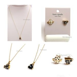 NWT Kate Spade♠️TEA TIME 12-K Gold Plated CZ Stones Mismatch Earrings & Necklace